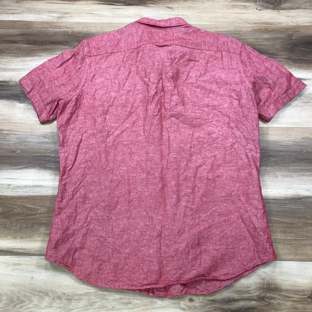 Banana Republic Shirt Mens L Linen Cotton Standard Fit Short Sleeve Red Summer